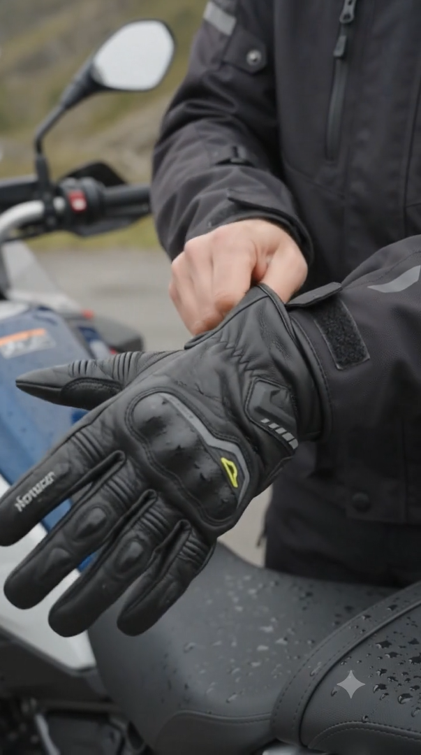Guante técnico de moto en close up